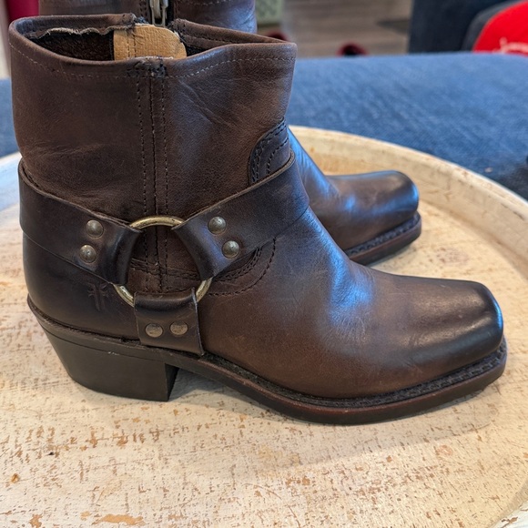Frye Dark Brown Leather Buckle Boots - Picture 2 of 13